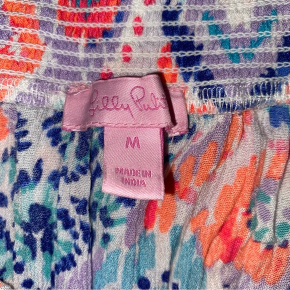 Lilly Pulitzer Joelle Dress Off Shoulder Crepe Multi Smocked Tassel M Beach - Picture 10 of 12